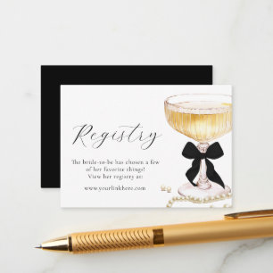 Pearls Prosecco Black Bow Bridal Shower Registry Enclosure Card