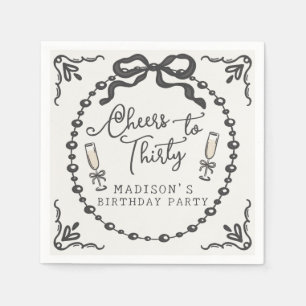 Pearls & Prosecco Black Coquette Bow Birthday Napkin