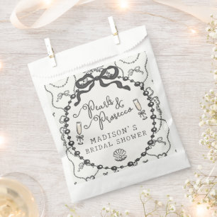 Pearls & Prosecco Black Coquette Bow Bridal Shower Favour Bags