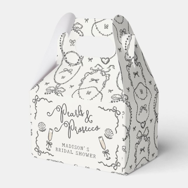 Pearls & Prosecco Black Coquette Bow Bridal Shower Favour Box (Front Side)