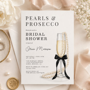 Pearls & Prosecco Black Coquette Bow Bridal Shower Invitation