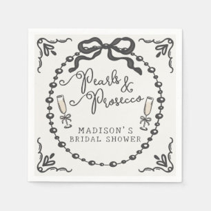 Pearls & Prosecco Black Coquette Bow Bridal Shower Napkin