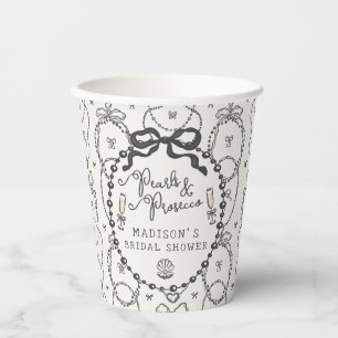 Pearls & Prosecco Black Coquette Bow Bridal Shower Paper Cups
