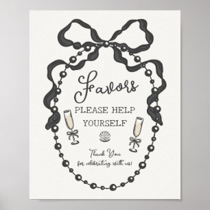 Pearls & Prosecco Black Coquette Bow Favours Poster
