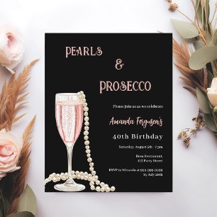 Pearls Prosecco black pink birthday invitation