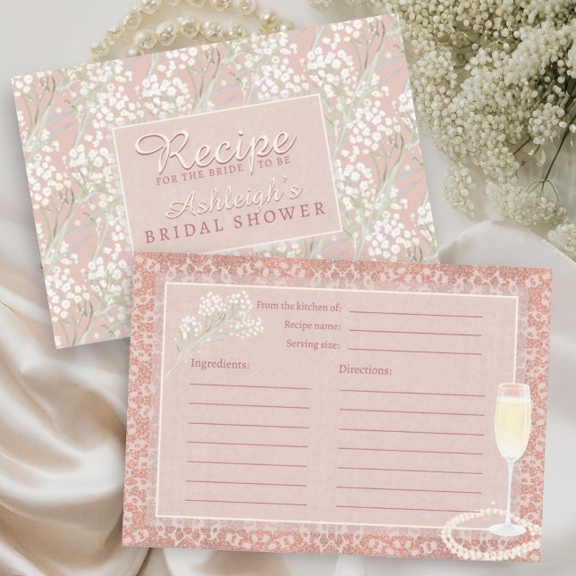Pearls & Prosecco Blush Bridal Shower Recipe  Enclosure Card (Creator Uploaded)