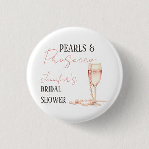 Pearls & Prosecco Blush Pink Bridal Shower 3 Cm Round Badge