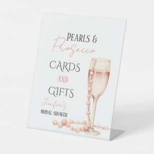 Pearls & Prosecco Blush Pink Bridal Shower Favor Pedestal Sign