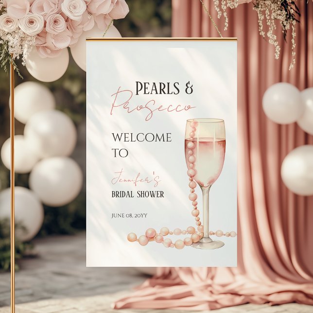 Pearls & Prosecco Blush Pink Bridal Shower Welcome Poster (Creator Uploaded)