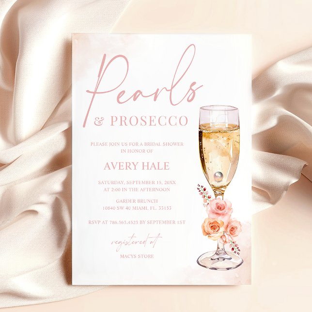 Pearls & Prosecco Blush Watercolor Bridal Shower Invitation (Creator Uploaded)