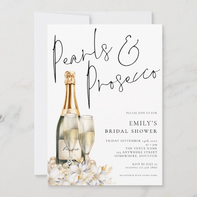 Pearls Prosecco Bottle Florals Bridal Shower Invitation (Front)