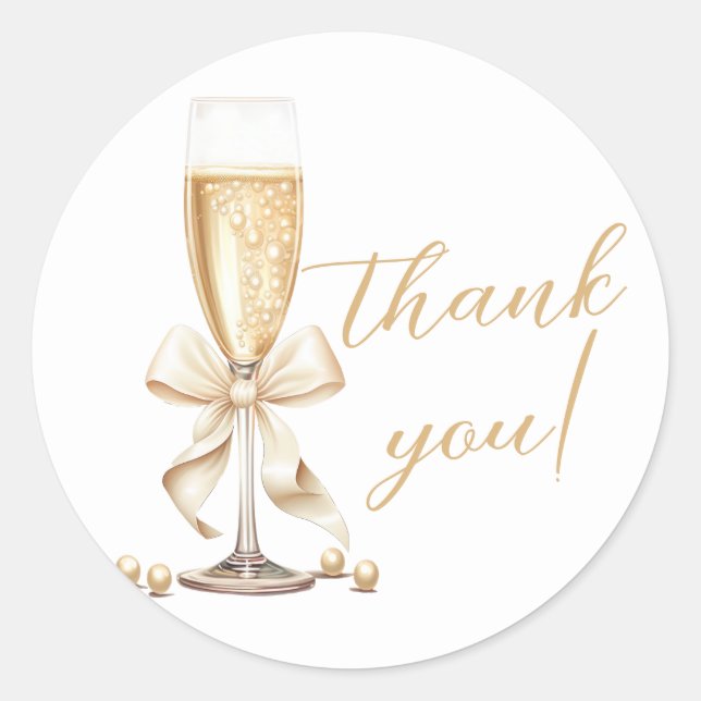 Pearls & Prosecco Bow Bridal Shower Classic Round Sticker (Front)