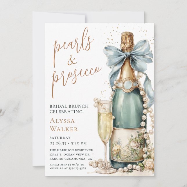 Pearls & Prosecco Bridal Brunch Invitation (Front)