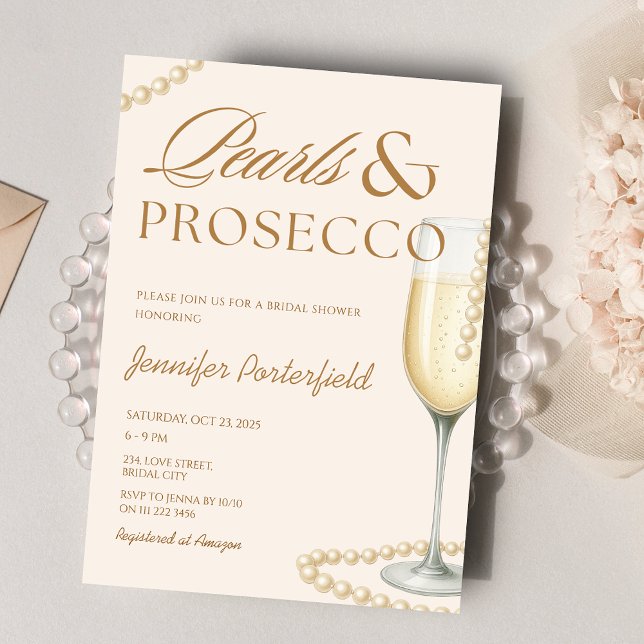 Pearls & Prosecco Bridal Shower Bridal Brunch Invitation (Pearls and Prosecco Bridal Shower Bridal Brunch Invitation)