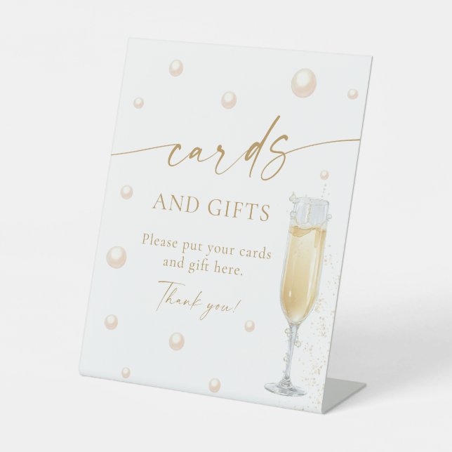 Pearls Prosecco Bridal Shower Cards and Gifts  Pedestal Sign (Front)
