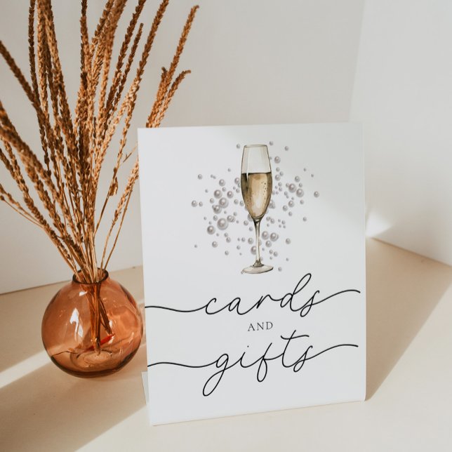 Pearls & Prosecco Bridal Shower Cards & Gifts Pedestal Sign (Creator Uploaded)