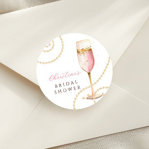 Pearls Prosecco Bridal Shower Classic Round Sticker