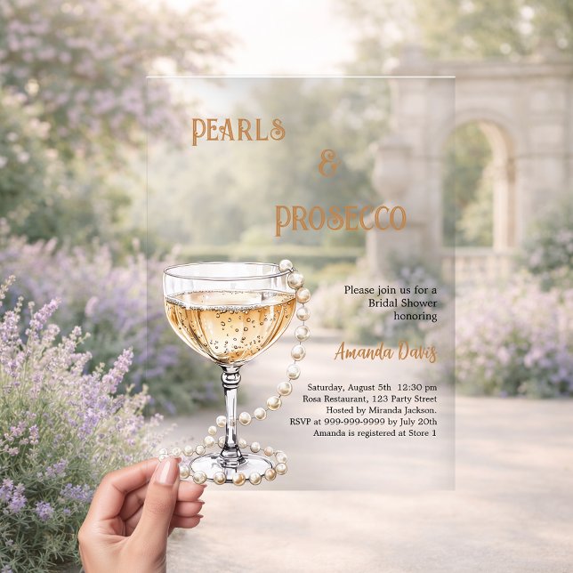 Pearls Prosecco Bridal Shower clear Acrylic Invitations (Creator Uploaded)