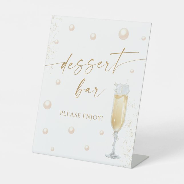 Pearls Prosecco Bridal Shower Dessert Bar Pedestal Sign (Front)
