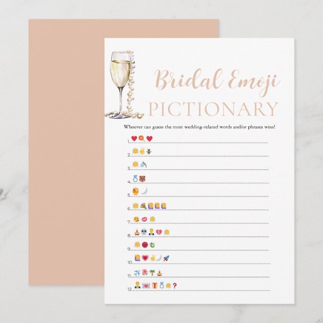 Pearls & Prosecco Bridal Shower Emoji Pictionary Invitation (Front/Back)