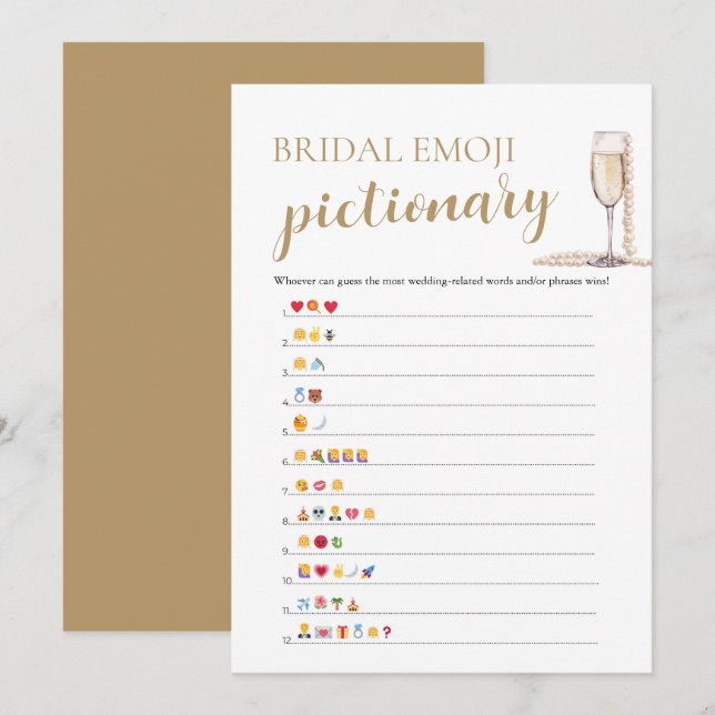 Pearls & Prosecco Bridal Shower Emoji Pictionary Invitation (Front/Back)