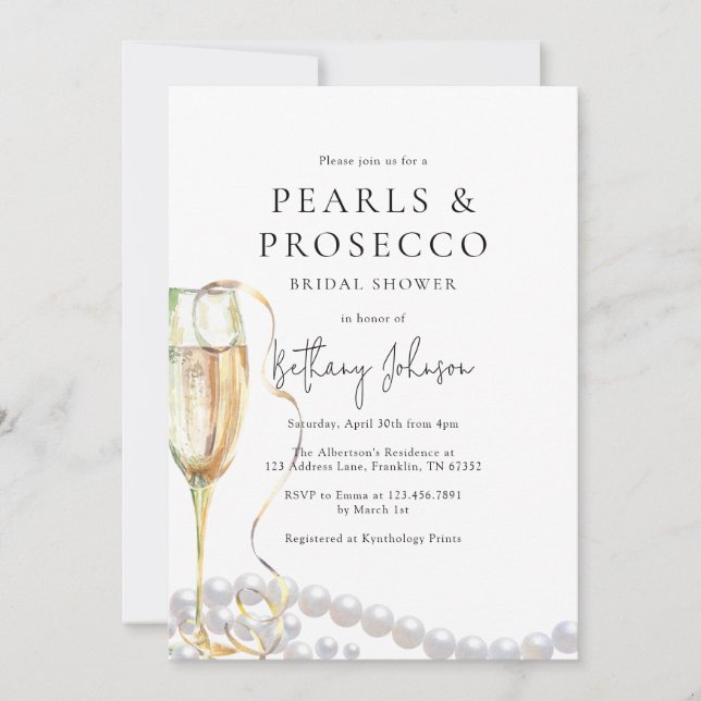 Pearls & Prosecco Bridal Shower Invitation (Front)