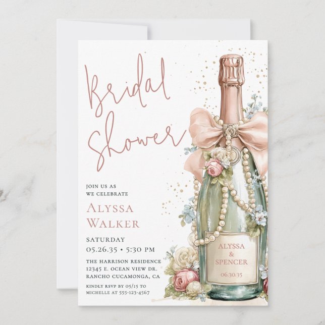 Pearls & Prosecco Bridal Shower Invitation (Front)