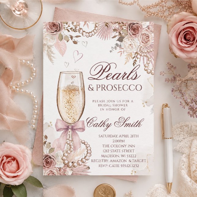 Pearls & Prosecco Bridal Shower Invitation (Creator Uploaded)