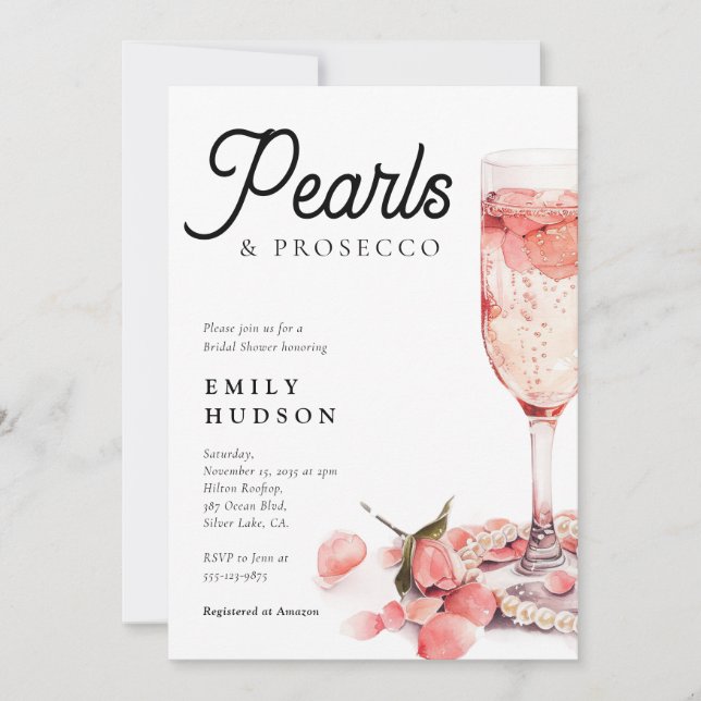 Pearls & Prosecco Bridal Shower Invitation (Front)