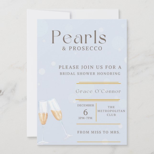 Pearls & Prosecco Bridal Shower Invitation (Front)