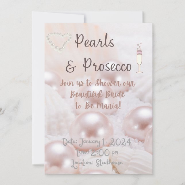 Pearls & Prosecco Bridal Shower Invite (Front)