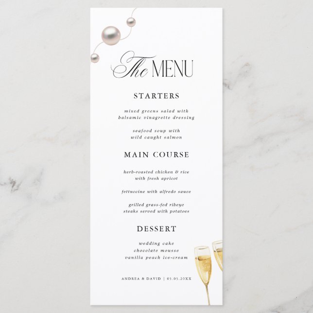Pearls & Prosecco Bridal Shower Menu (Front)
