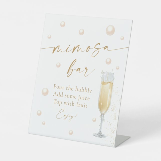 Pearls Prosecco Bridal Shower Mimosa Bar Pedestal Sign (Front)