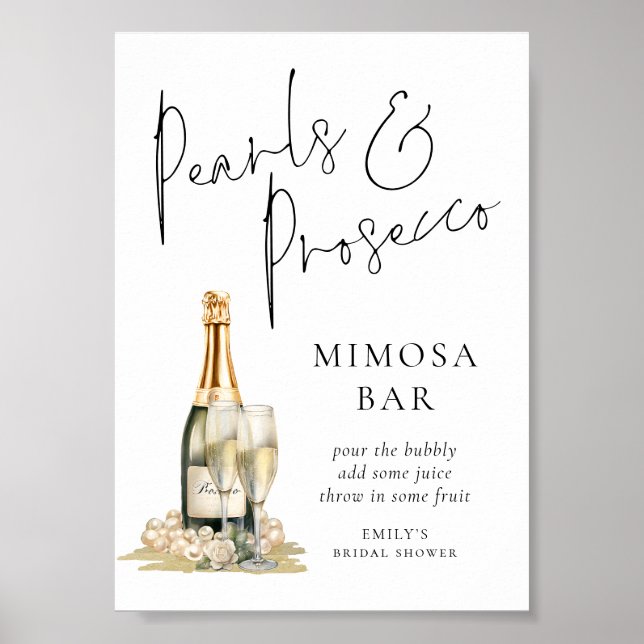 Pearls Prosecco Bridal Shower Mimosa Bar Sign (Front)
