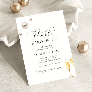 Pearls & Prosecco Bridal Shower Minimalist Elegant Invitation
