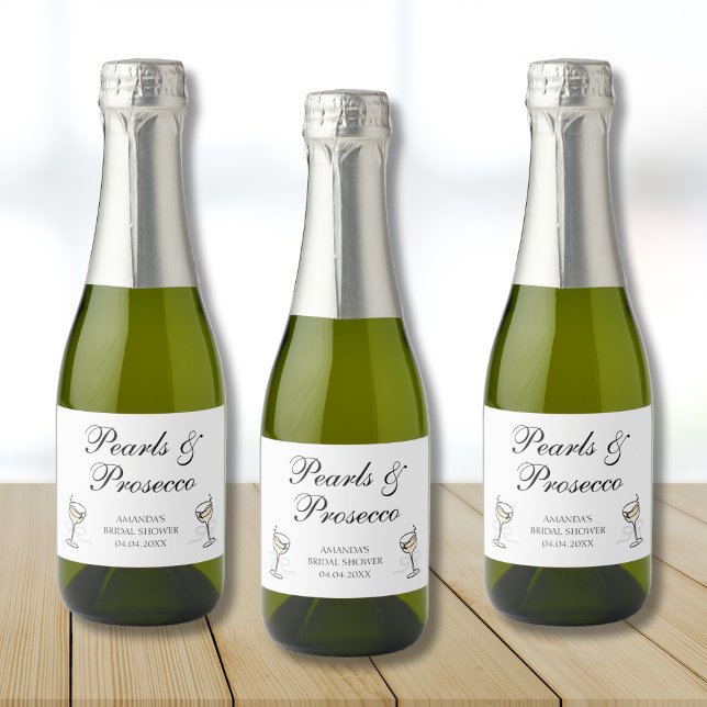 Pearls & Prosecco Bridal Shower Personalised Sparkling Wine Label (Pearls & Prosecco Bridal Shower Personalized Sparkling Wine Label)
