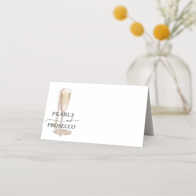 Pearls & Prosecco Bridal Shower Place Card (Front)