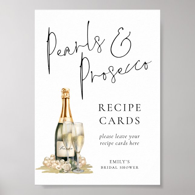 Pearls Prosecco Bridal Shower Recipe Card Sign (Front)