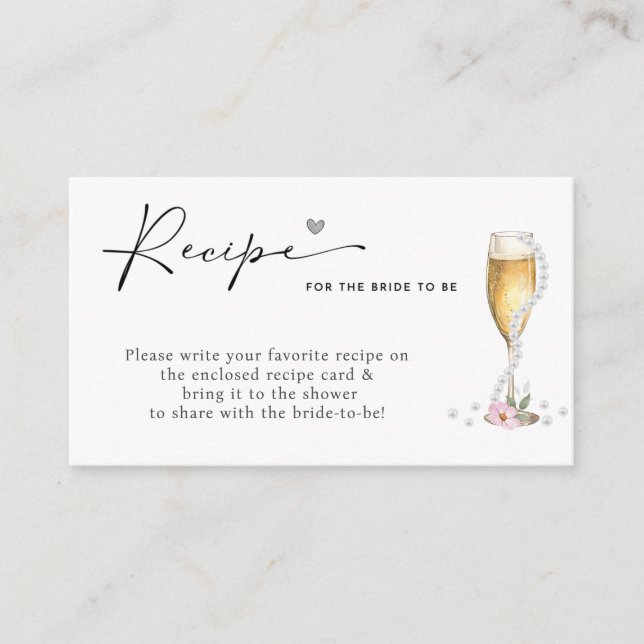Pearls & Prosecco Bridal Shower Recipe Request Enclosure Card (Front)