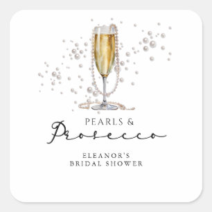 Pearls & Prosecco Bridal Shower Square Sticker