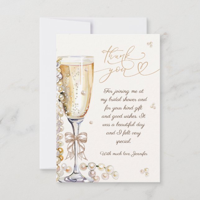 Pearls & Prosecco Bridal Shower Thank You Card (Front)