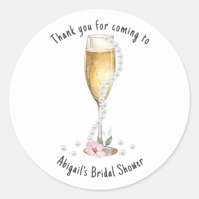 Pearls & Prosecco Bridal Shower Thank you Classic Round Sticker (Front)