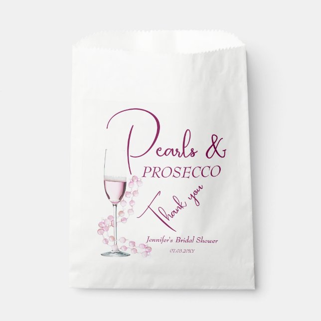 Pearls & Prosecco Bridal Shower Wedding Favour Bag (Front)