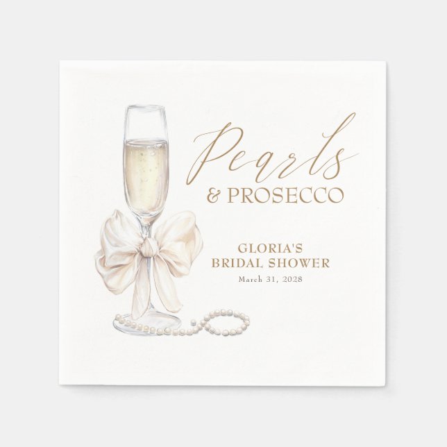Pearls & Prosecco Bridal Shower White Bow  Napkin (Front)
