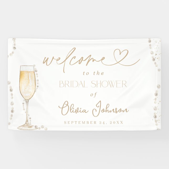 Pearls & Prosecco Bridal Welcome Sign Banner (Horizontal)