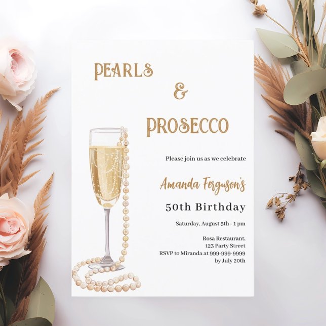 Pearls Prosecco bubbly birthday  Invitation (Creator Uploaded)