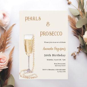 Pearls Prosecco bubbly gold birthday  Invitation
