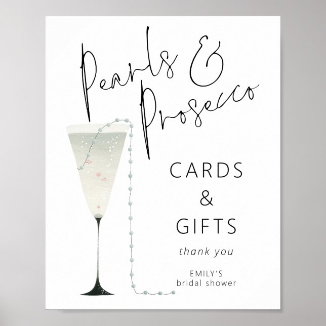 Pearls Prosecco Cards Gifts Bridal Shower  Poster (Front)