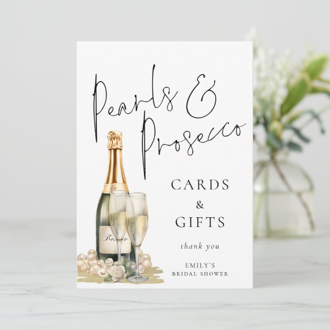 Pearls Prosecco Cards Gifts Sign Bridal Shower (Standing Front)