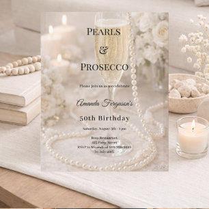 Pearls Prosecco Champagne birthday invitation